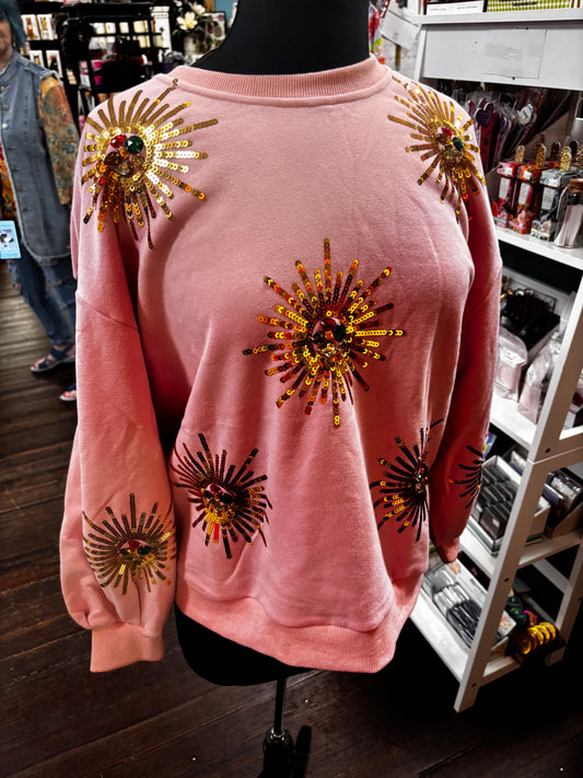 Queen of Sparkles Light Pink Sunburst Sweatshirt