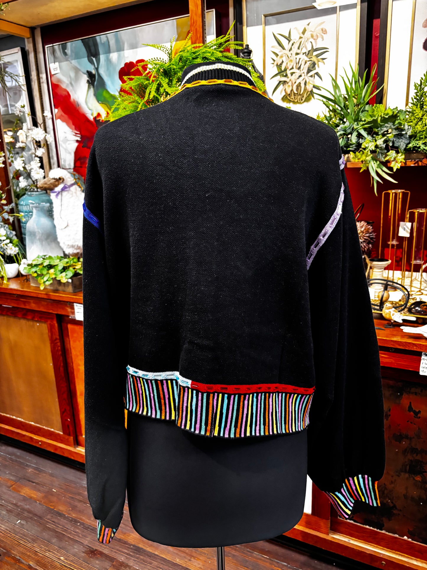 Queen of Sparkles Black Rainbow Trim Button Up Cardigan