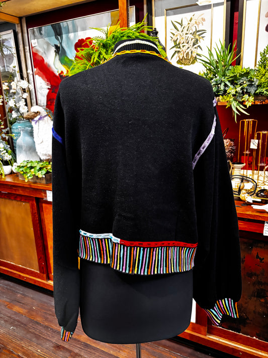 Queen of Sparkles Black Rainbow Trim Button Up Cardigan