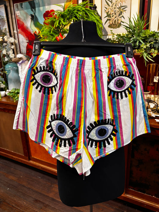 Queen of Sparkles Rainbow Striped Eye Cotton Short