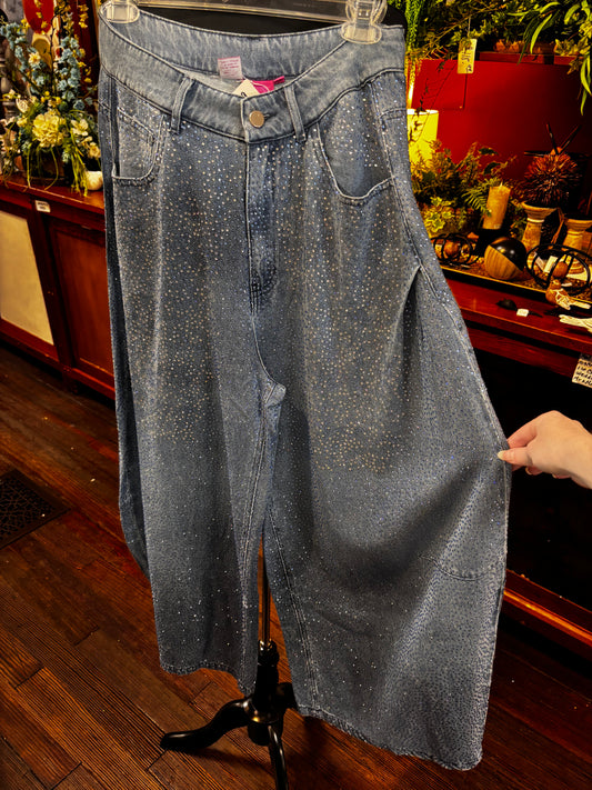 Queen of Sparkles Denim Rhinestone Barrel Jeans