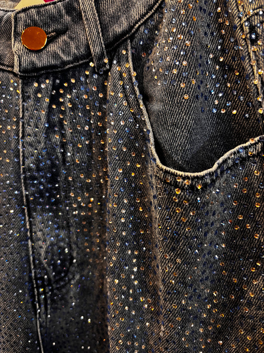 Queen of Sparkles Denim Rhinestone Barrel Jeans