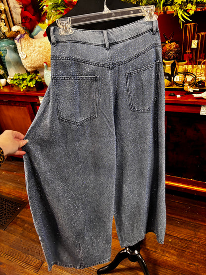 Queen of Sparkles Denim Rhinestone Barrel Jeans