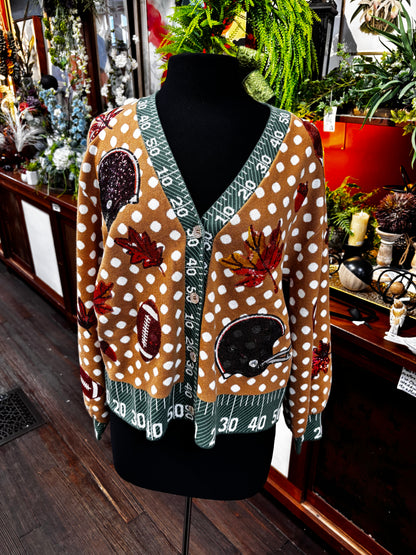 Queen of Sparkles Light Brown Polka Dot Fall Football Button Up Cardigan