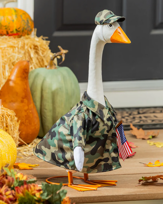 Giddy the Porch Goose Camo Outfit
