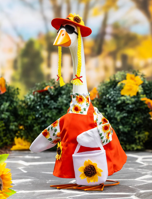 Giddy the Porch Goose Sunflower Dress Outfit