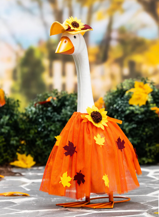 Giddy the Porch Goose Fall Leaf Dress Outfit