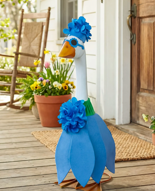 Giddy the Porch Goose Blue Hydrangea Outfit
