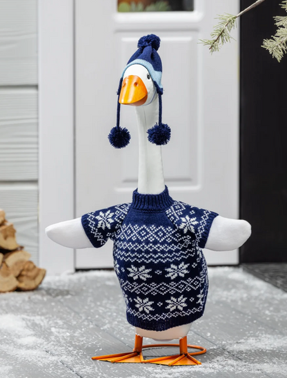 Giddy the Porch Goose Blue Sweater Outfit