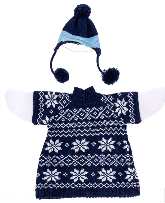 Giddy the Porch Goose Blue Sweater Outfit