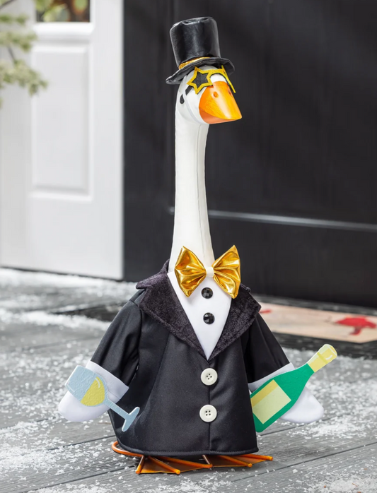 Giddy the Porch Goose Happy New Year Outfit