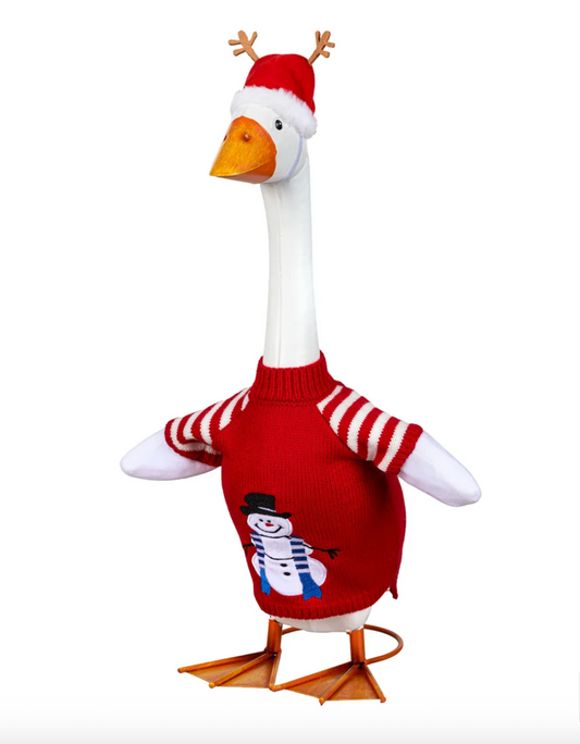 Giddy the Porch Goose Red Sweater Outfit