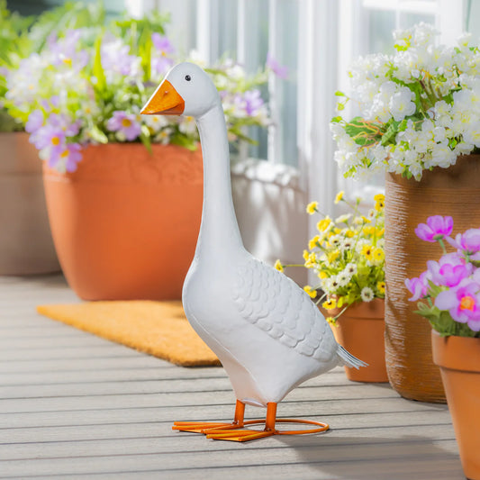 Metal Porch Goose Statue 21"